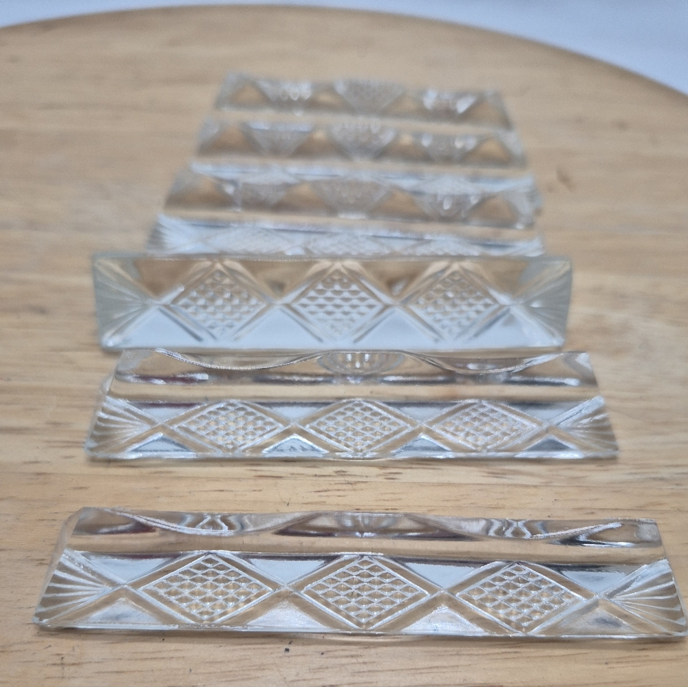 6 Cut Crystal Glass Knife Rests 3 3/4 X 5/8"